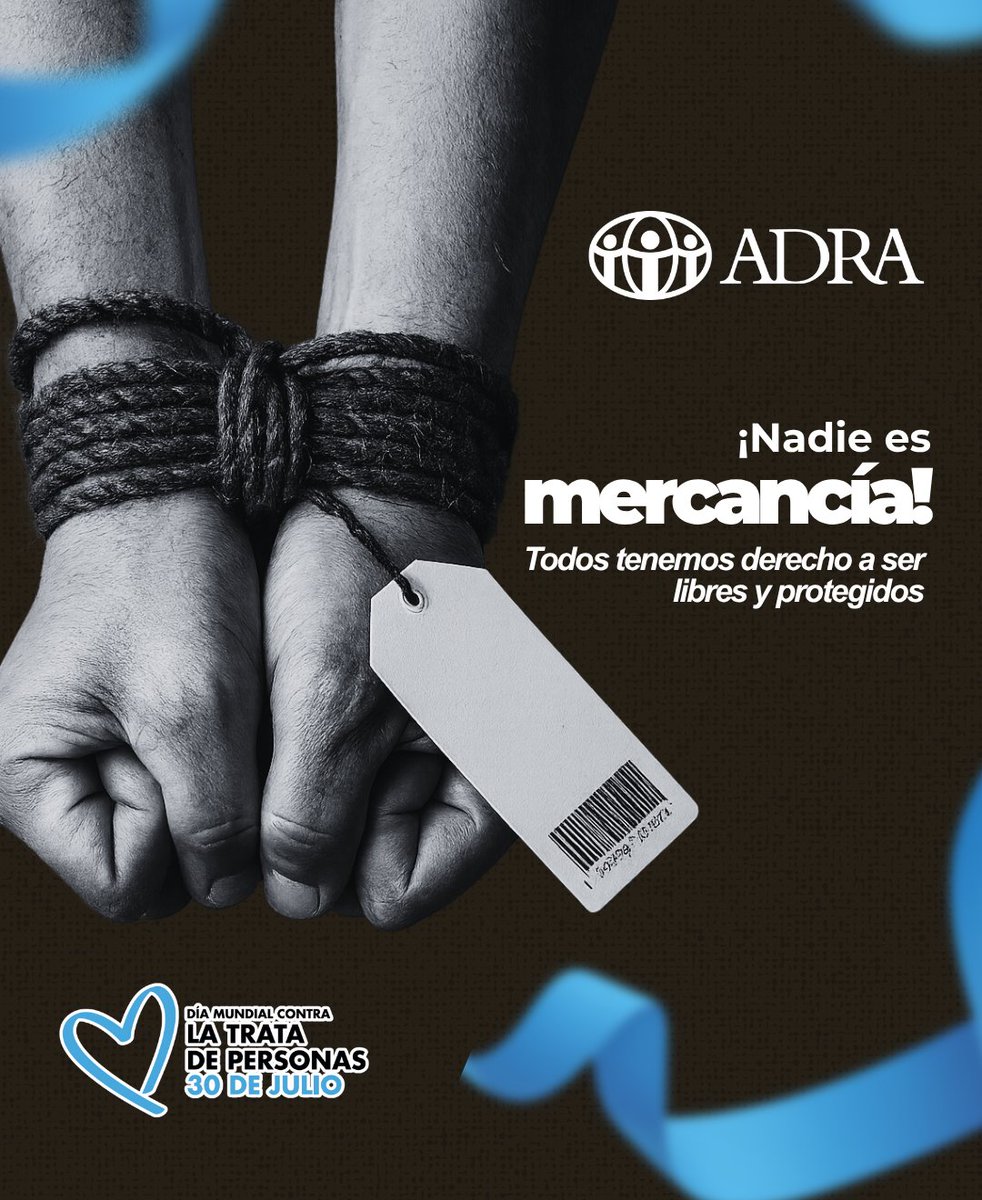 🔵 Hoy, en el Día Mundial contra la Trata de Personas, alzamos la voz por quienes han sido silenciados.

La trata no es un destino. ¡Protégete, infórmate y actúa!

#NoALaTrata #ADRAEcuador #DíaContraLaTrata #JusticiaCompasiónYAmor