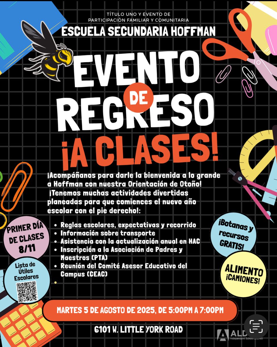 Hornet Nation is welcoming ALL students and families to join us at Hoffman Middle School for our Back to School Bash / Hoffman Orientation! 🐝

Location: Hoffman Middle School
Date: Tuesday, August 5th
Time: 5pm-7pm

#HornetNationPrideisHardToHide