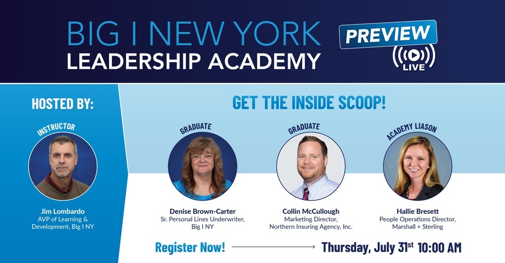 🌟 Have someone on your team with leadership potential?

Whether they stepped up fast or just need the push—you see it in them.

Join us tomorrow for a free preview of Big I NY’s Leadership Academy.

🗓️ July 31 | 10 AM
🔗 events.zoom.us/ev/Aj_akEzmURf…

#BigINY #FutureLeaders