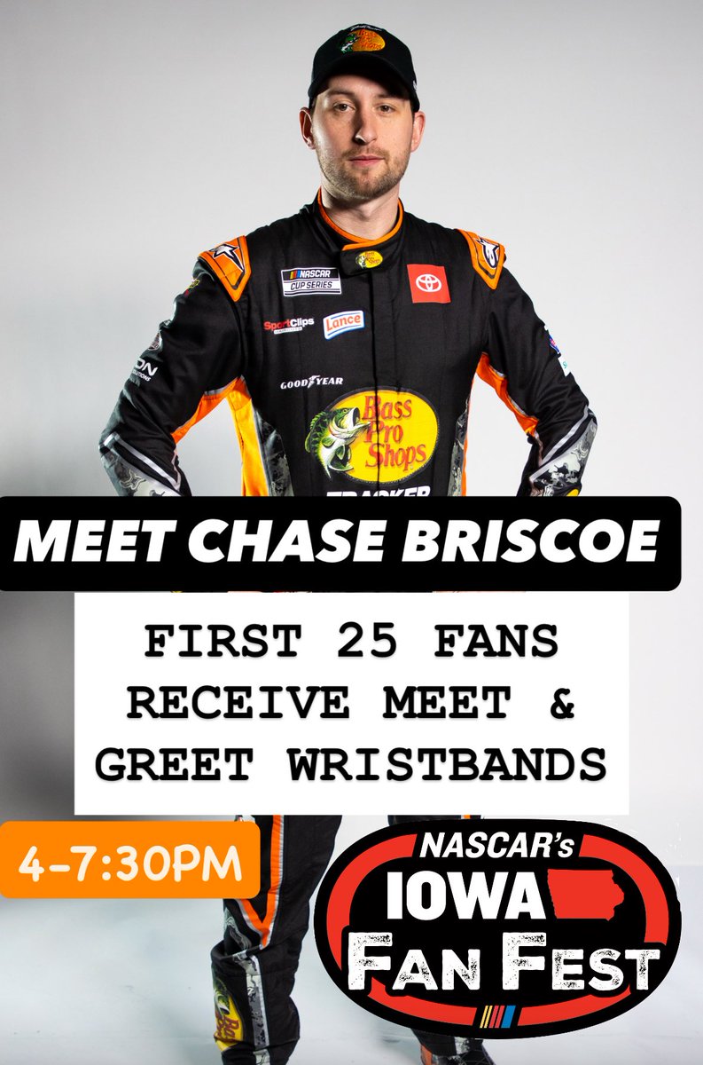 Come say hey to <a href="/chasebriscoe/">Chase Briscoe</a> TOMORROW at NASCAR’s Iowa Fan Fest!

4-7:30pm - Cowles Commons in Des Moines