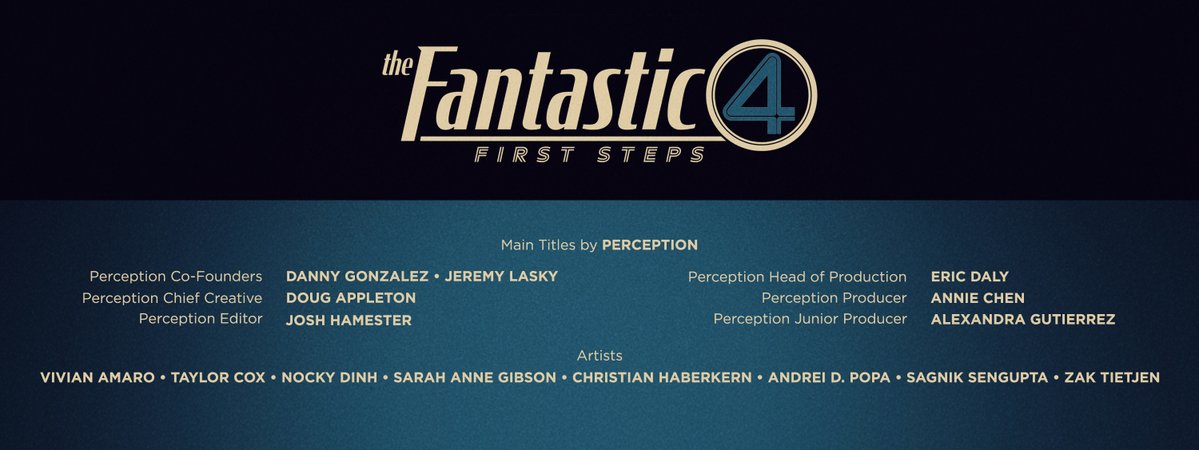 Perception (@exp_perception) on Twitter photo First Step your way to the theater and then watch our title sequence made by these wonderful people!
Huge thank yous go out to <a href="/MarvelStudios/">Marvel Studios</a>, Matt Shakman, and everyone on our team who were part of making this such a memorable and fulfilling experience from start to finish. First Step your way to the theater and then watch our title sequence made by these wonderful people!
Huge thank yous go out to <a href="/MarvelStudios/">Marvel Studios</a>, Matt Shakman, and everyone on our team who were part of making this such a memorable and fulfilling experience from start to finish.