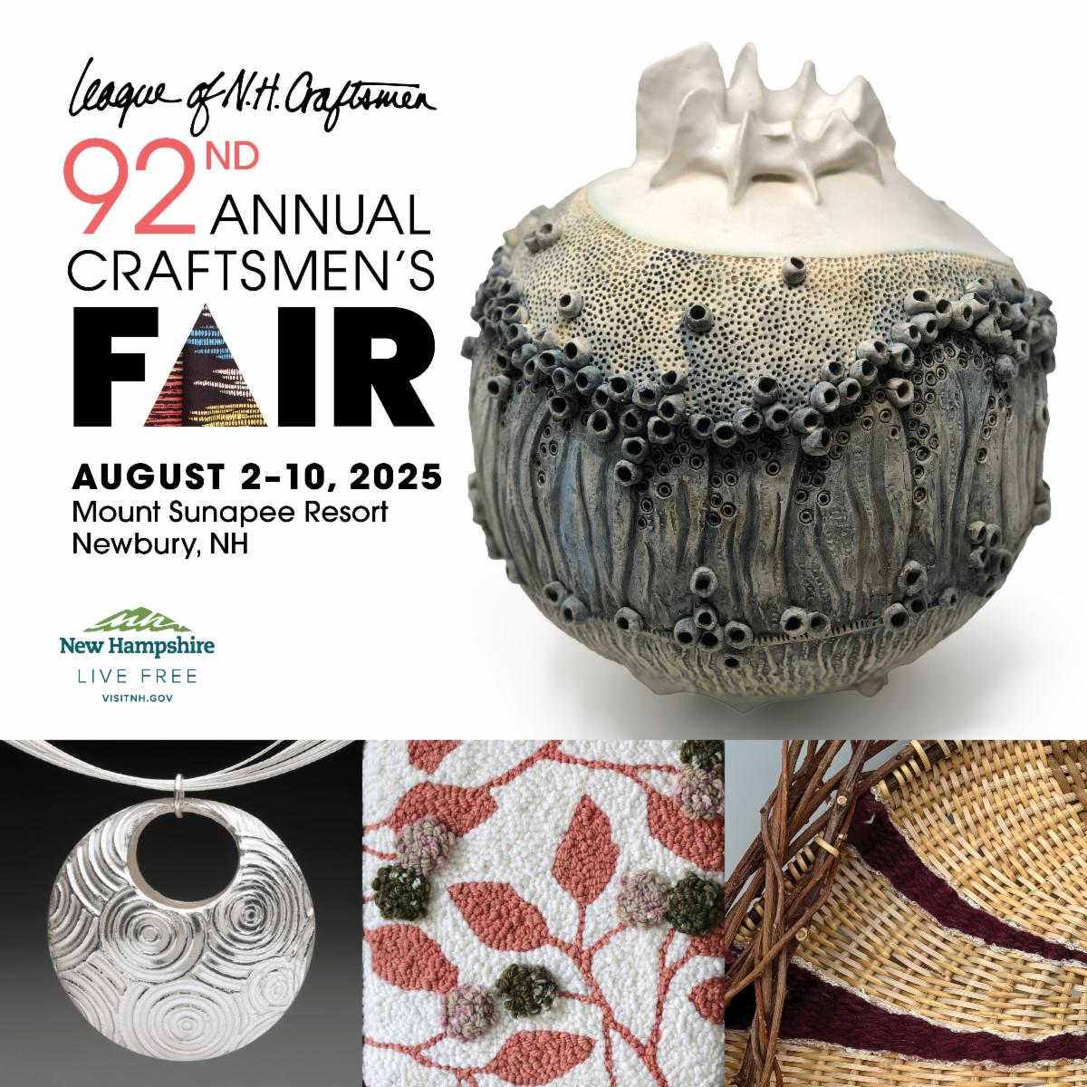 Gates for the 92nd Annual League of New Hampshire Craftsmen Fair will be open daily from 10 a.m.-5 p.m. rain or shine starting Saturday &amp; running through August 10 @MTSunapeeResort NewburyNH. Linda Sutherland previews this year’s event in our latest issue: artscopemagazine.com/2025/06/a-trea…