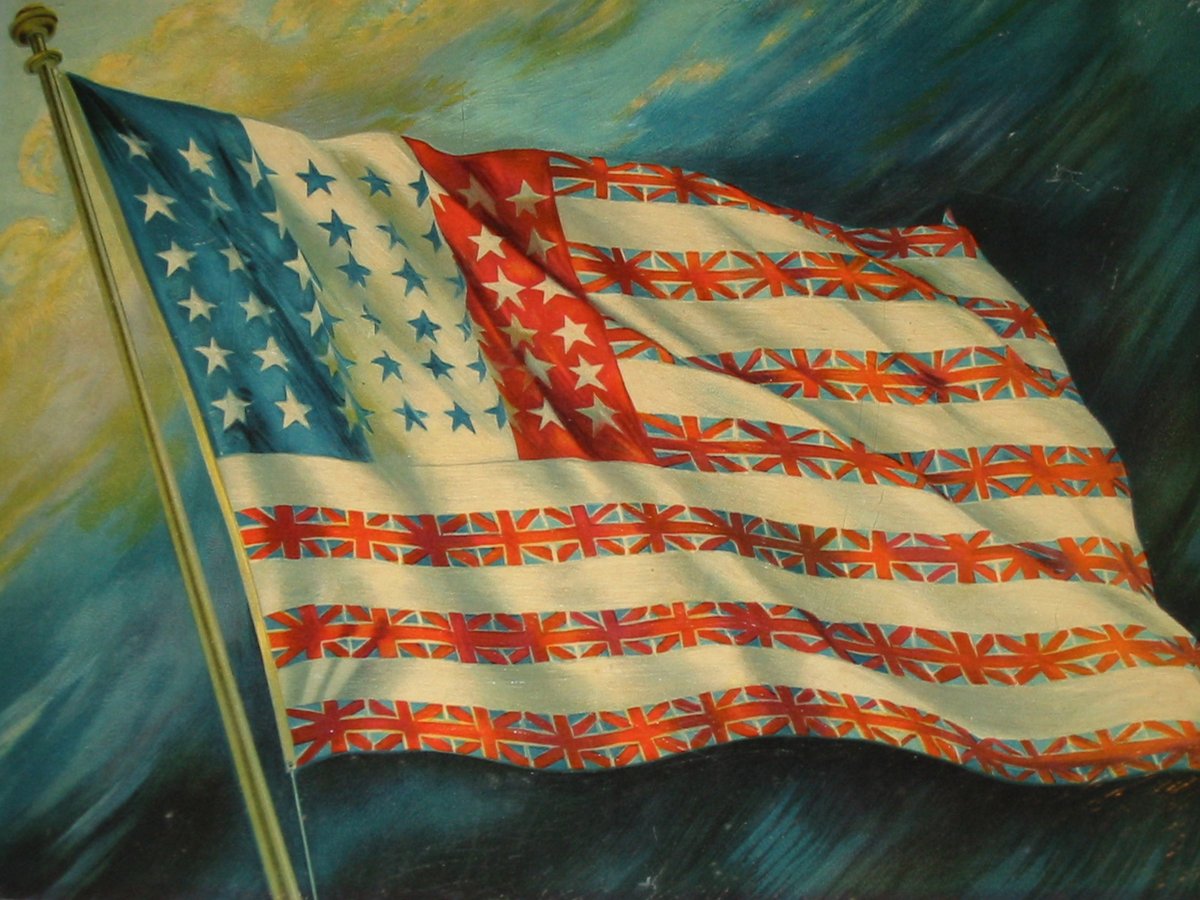 propagandopolis's tweet image. &apos;The Humanity Flag&apos; — Painting from the First World War (1918) showing the American, British and French flags as one.