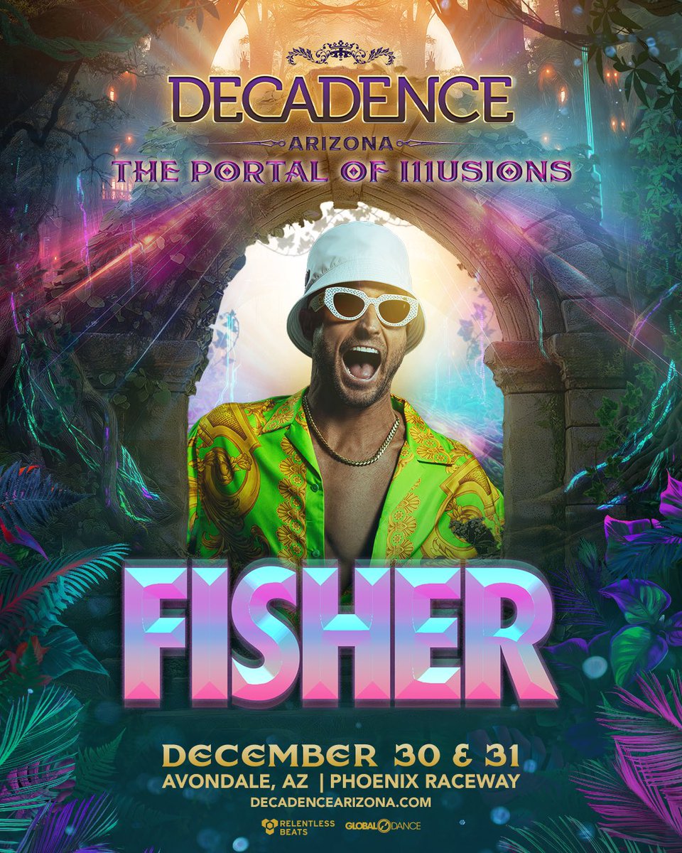 <a href="/kaskade/">Kaskade</a> <a href="/GreenVelvet_/">Green Velvet</a> <a href="/Tapebbeats/">Tape B</a> <a href="/SammyVirji/">Sammy Virji</a> <a href="/saralandrydj/">💫 SARA LANDRY 💫</a> <a href="/Zedd/">Zedd</a> <a href="/Subtronics/">✨SUBTRONICS✨</a> <a href="/MikePosner/">Mike Posner</a> <a href="/chaseandstatus/">Chase & Status</a> #JustAnnounced: <a href="/followthefishtv/">FISHER</a> is bringing infectious grooves and outrageous energy 🎣

🚨Presale → app.hive.co/l/3xptn8
🎟️ Tickets, tables &amp; extras Fri 10AM PT → decadencearizona.com | Payment plans from $25