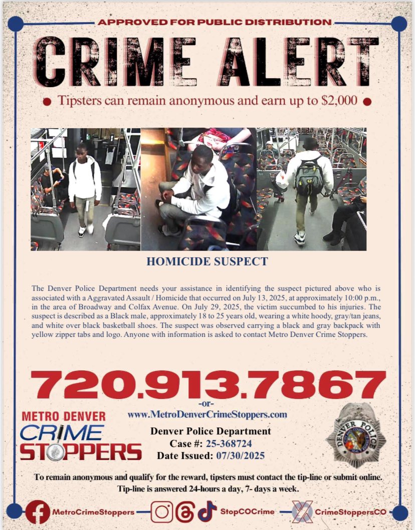 Denver Police Dept. (@denverpolice) on Twitter photo #Denver, do you recognize this suspect? If so, call <a href="/CrimeStoppersCO/">MetroDenverCrimeStoppers</a> at 720-913-STOP(7867). Tipsters can remain anonymous and earn a cash reward! #Denver, do you recognize this suspect? If so, call <a href="/CrimeStoppersCO/">MetroDenverCrimeStoppers</a> at 720-913-STOP(7867). Tipsters can remain anonymous and earn a cash reward!