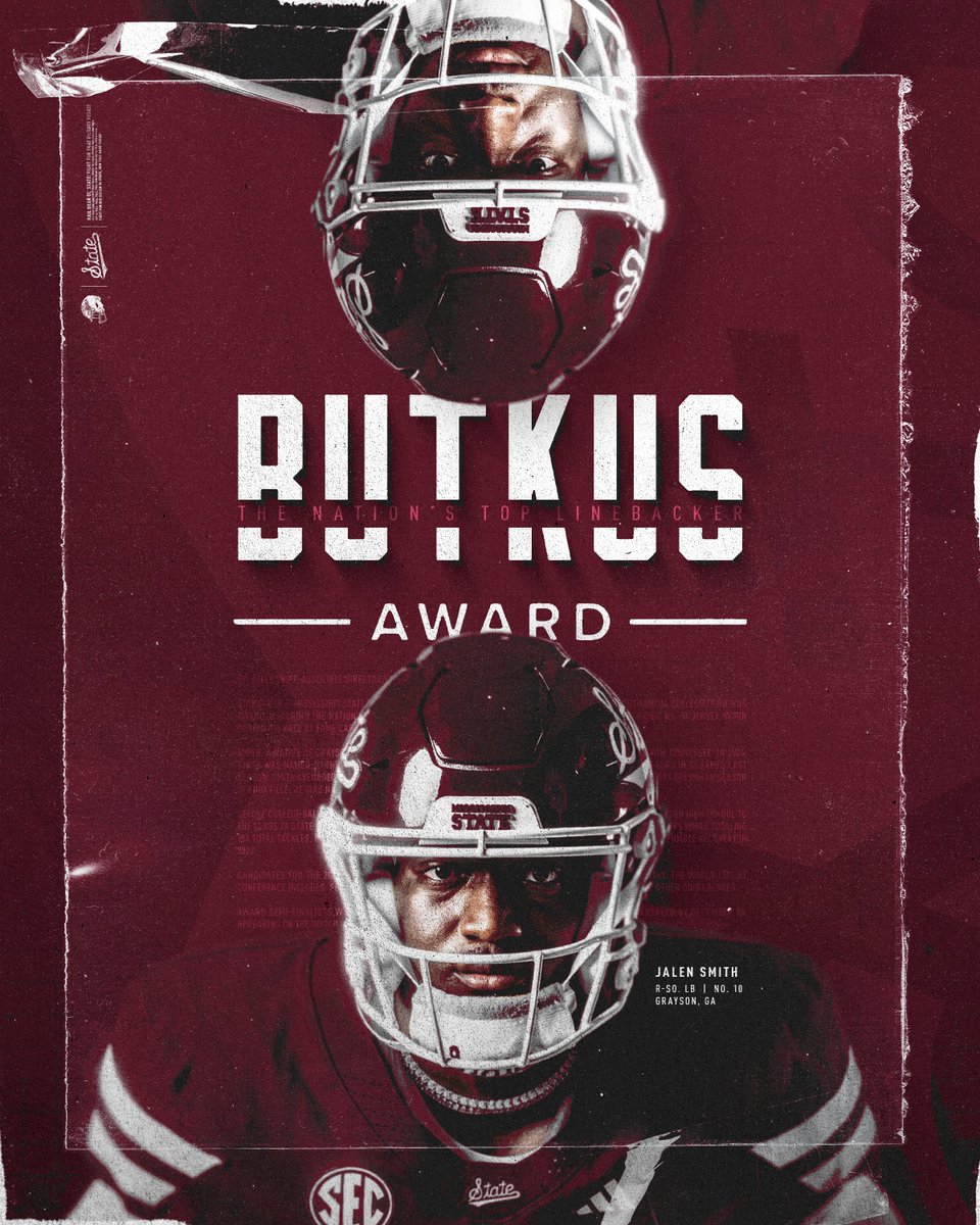 Mississippi State Football (@hailstatefb) on Twitter photo A Dawg among the nation’s best.
𝘽𝙪𝙩𝙠𝙪𝙨 𝘼𝙬𝙖𝙧𝙙 𝙒𝙖𝙩𝙘𝙝𝙡𝙞𝙨𝙩 ➡️ <a href="/JalenSmith2023/">Jalen Smith</a>
📰: hailst.at/3IRaQaD
#HailState A Dawg among the nation’s best.
𝘽𝙪𝙩𝙠𝙪𝙨 𝘼𝙬𝙖𝙧𝙙 𝙒𝙖𝙩𝙘𝙝𝙡𝙞𝙨𝙩 ➡️ <a href="/JalenSmith2023/">Jalen Smith</a>
📰: hailst.at/3IRaQaD
#HailState