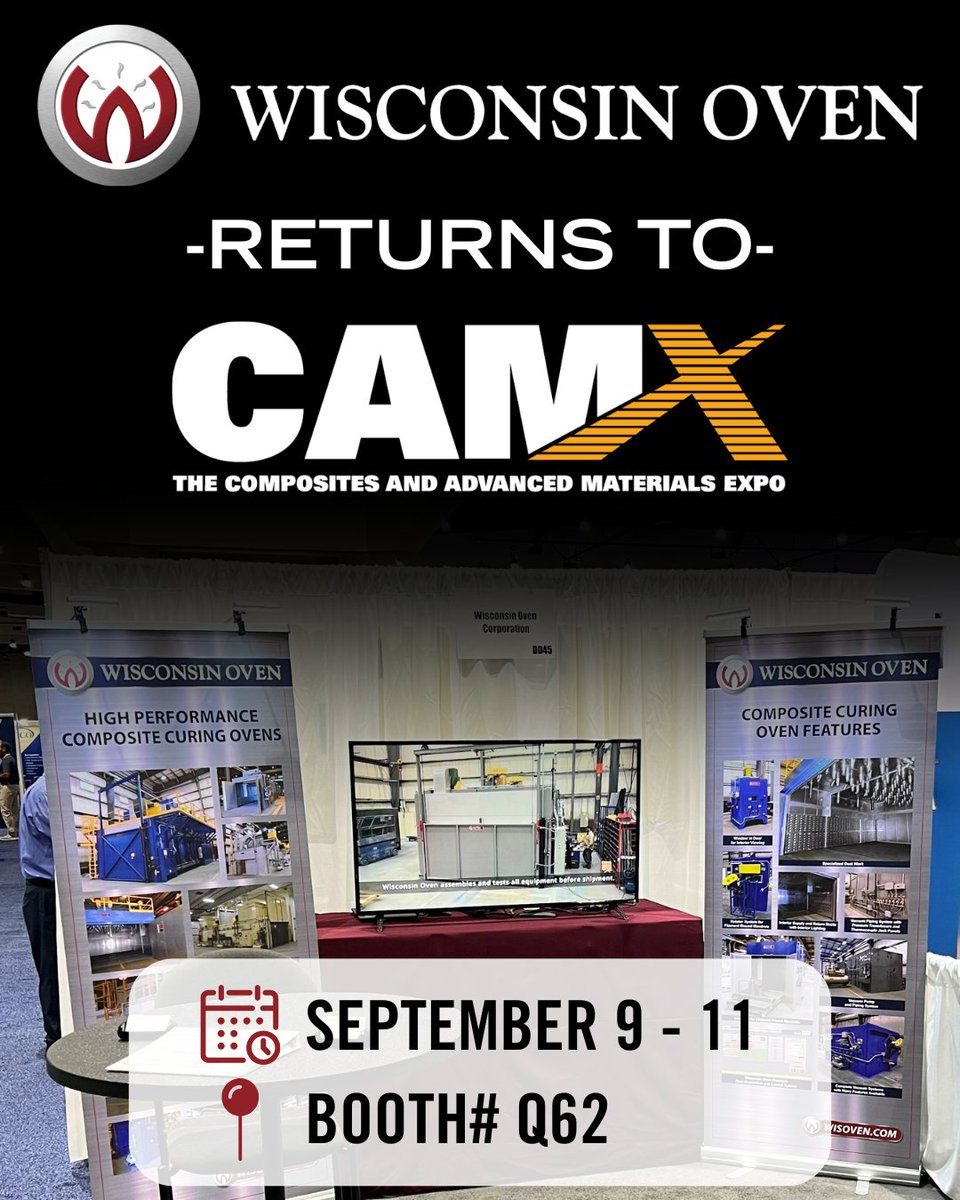We’re excited to be exhibiting at CAMX 2025 and looking forward to connecting with leaders in the composites and advanced materials industry!

📍 Location: Orange County Convention Center, Orlando, FL 
📆 Dates: September 9–11, 2025
📌 Booth Number: Q62

#CAMX2025 #WisconsinOven