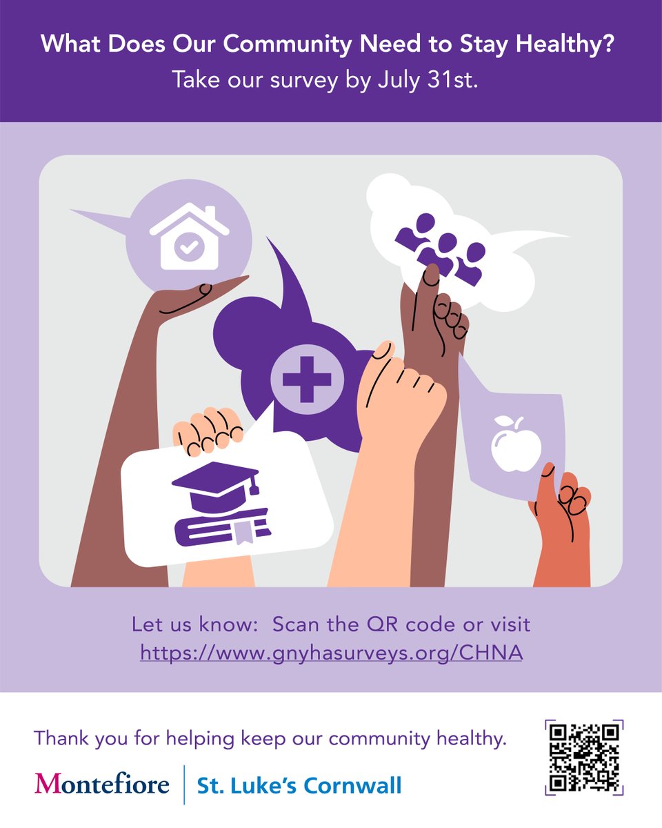ONE MORE DAY!
Help shape the future of local healthcare by taking our 10-minute, anonymous Community Health Needs Assessment survey. To take the survey, please visit: gnyhasurveys.org/CHNA