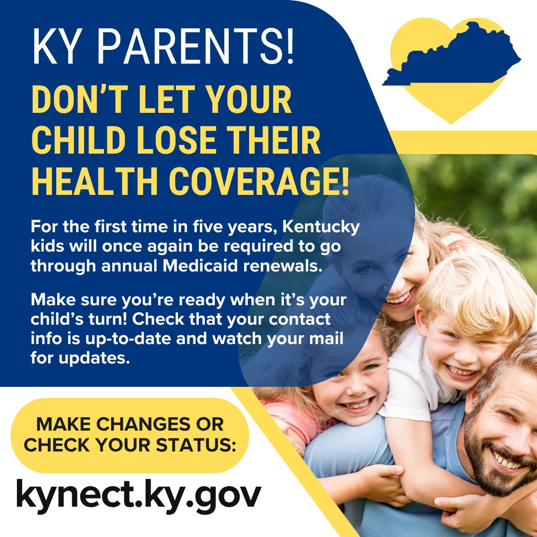 #MedicaidMatters for KY kids! Over half of Kentucky children count on Medicaid for checkups, asthma care, assistive therapies, mental health support, &amp; more. Annual renewals are BACK, so families may need to take action to keep that coverage. Learn more at tinyurl.com/medicaidrenew