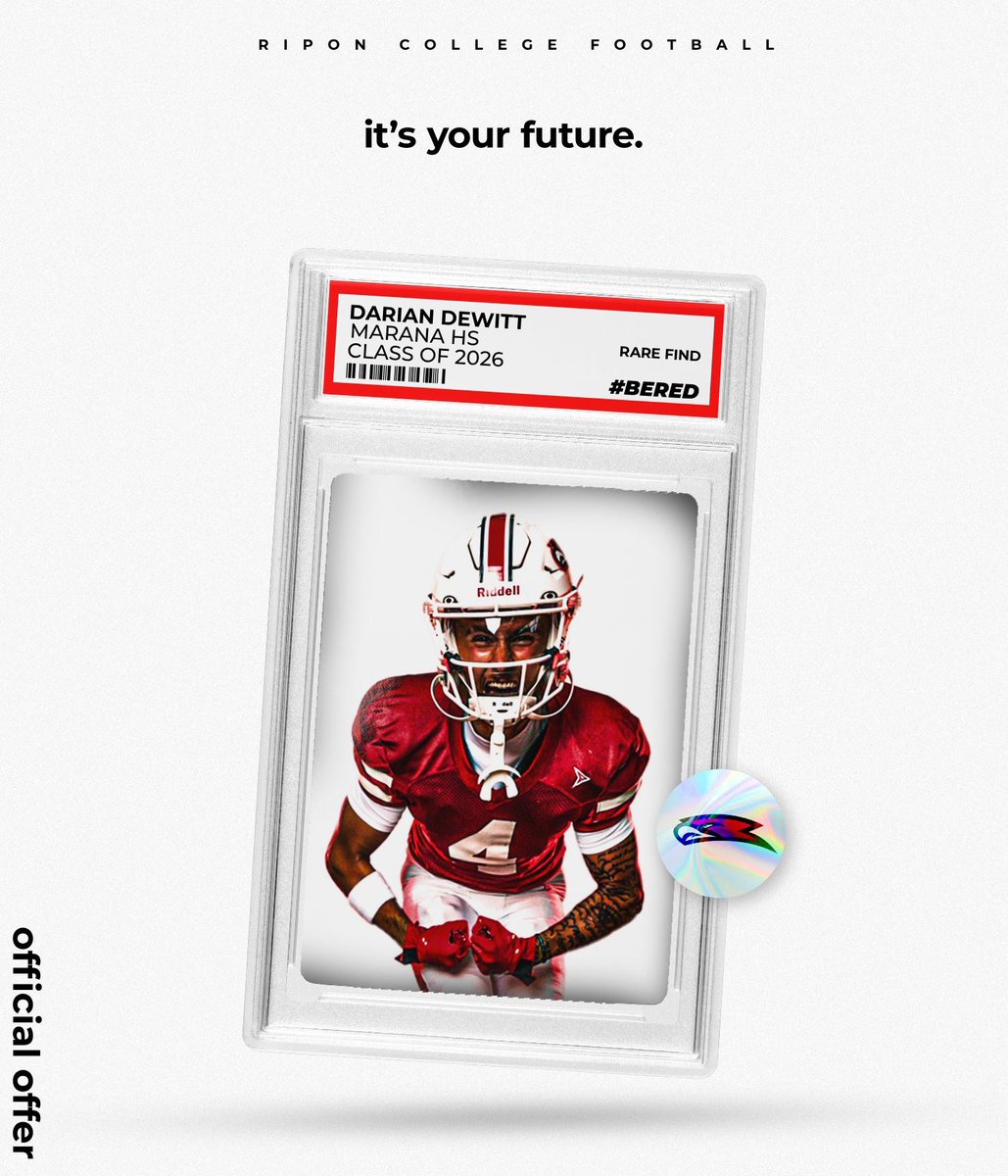 Darian DeWitt (@dariand28708) on Twitter photo Thank you <a href="/coach_hepp/">Coach Hepp</a> for the official offer to extend my talents to the next level at Ripon!
@CoachSteward <a href="/MaranaFB/">Marana Tiger Football</a>
<a href="/SOAZFootball/">Southern Arizona Football</a> <a href="/gridironarizona/">Gridiron Arizona</a>
<a href="/AllSportsTucson/">AllSportsTucson.com</a> <a href="/JUSTCHILLY/">Just Chilly</a>
<a href="/JavierJMorales/">Javier Morales</a> <a href="/BJMedia1/">BJ Media</a> Thank you <a href="/coach_hepp/">Coach Hepp</a> for the official offer to extend my talents to the next level at Ripon!
@CoachSteward <a href="/MaranaFB/">Marana Tiger Football</a>
<a href="/SOAZFootball/">Southern Arizona Football</a> <a href="/gridironarizona/">Gridiron Arizona</a>
<a href="/AllSportsTucson/">AllSportsTucson.com</a> <a href="/JUSTCHILLY/">Just Chilly</a>
<a href="/JavierJMorales/">Javier Morales</a> <a href="/BJMedia1/">BJ Media</a>
