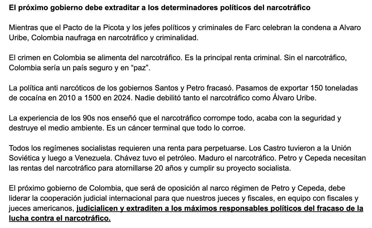Colombia y EE. UU. deben cooperar para extraditar a los Determinadores Políticos del Narcotráfico 

Es necesario que fiscales y jueces colombianos y estadounidenses cooperen para extraditar a los determinadores políticos del auge en la producción de cocaína. Debemos impedir que