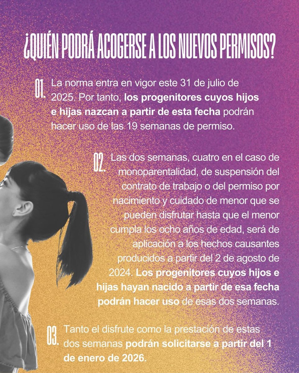 Sabías q hay cambios importantes en los permisos de conciliación.Aumentan las semanas, se amplían los derechos y se garantiza una mayor protección para todas las familias.Pero aunque se amplía a 19 semanas,siguen existiendo semanas sin remunerar en el permiso parental.