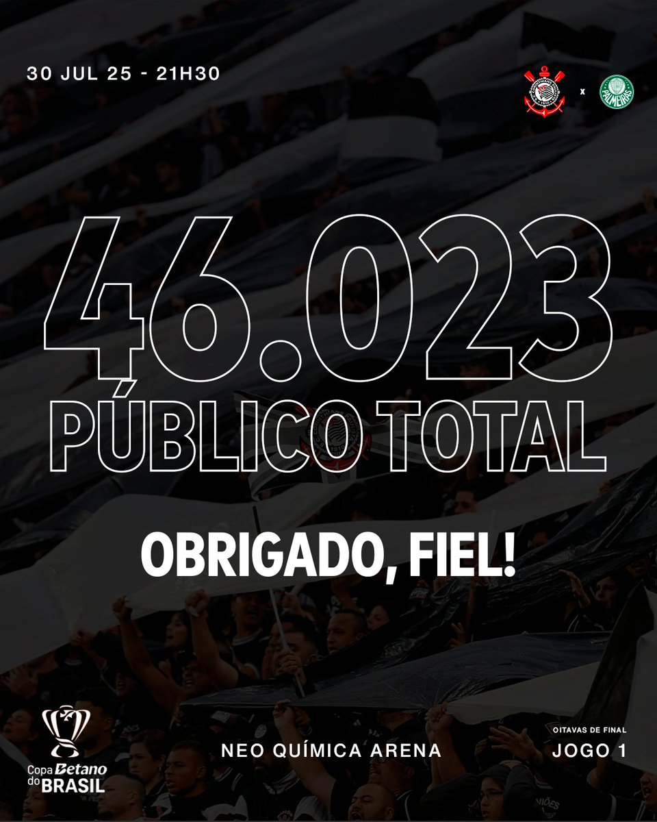 O público dessa noite de Derby! 🖤🤍

Valeu, Fiel! 👊🏽

#VaiCorinthians