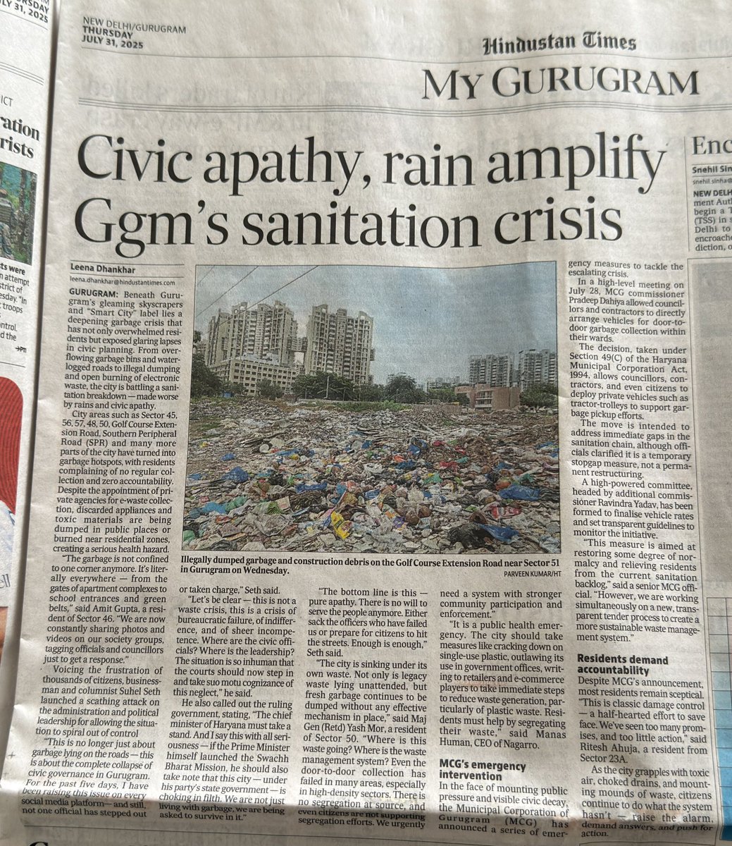 Dr. Leena Dhankhar (@leenadhankhar) on Twitter photo Gurugram is drowning—not in rain, but in #garbage, sewage & civic apathy. 🌧️💥
Streets are #flooded, drains are choked, and #sanitation workers are missing.
Residents are crying for help, govt scrambles for control <a href="/Suhelseth/">SUHEL SETH</a>
<a href="/YashMor5/">Maj Gen (Dr) YashMor</a> <a href="/manashuman/">Manas Human</a>
#GurugramCrisis Gurugram is drowning—not in rain, but in #garbage, sewage & civic apathy. 🌧️💥
Streets are #flooded, drains are choked, and #sanitation workers are missing.
Residents are crying for help, govt scrambles for control <a href="/Suhelseth/">SUHEL SETH</a>
<a href="/YashMor5/">Maj Gen (Dr) YashMor</a> <a href="/manashuman/">Manas Human</a>
#GurugramCrisis