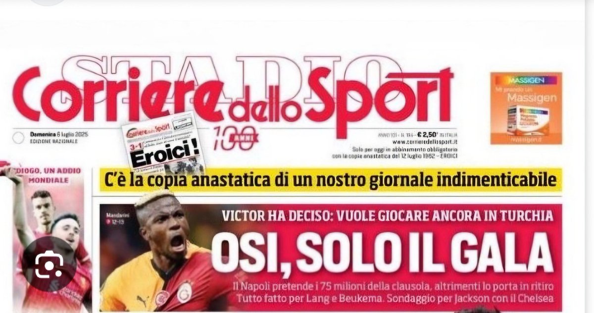 "Osi, Solo Il Gala" manşetini İtalyan gazetesi  Corriere dello Sport attı ancak konuyu içselleştiren, büyük bir kampanyaya dönüştüren Ilgaz Çınar kardeşimdir.
Ilgaz'a hepimizin şükran borcu var ilk kıvılcımı çaktığı, sonra da önderlik ettiği için🙏