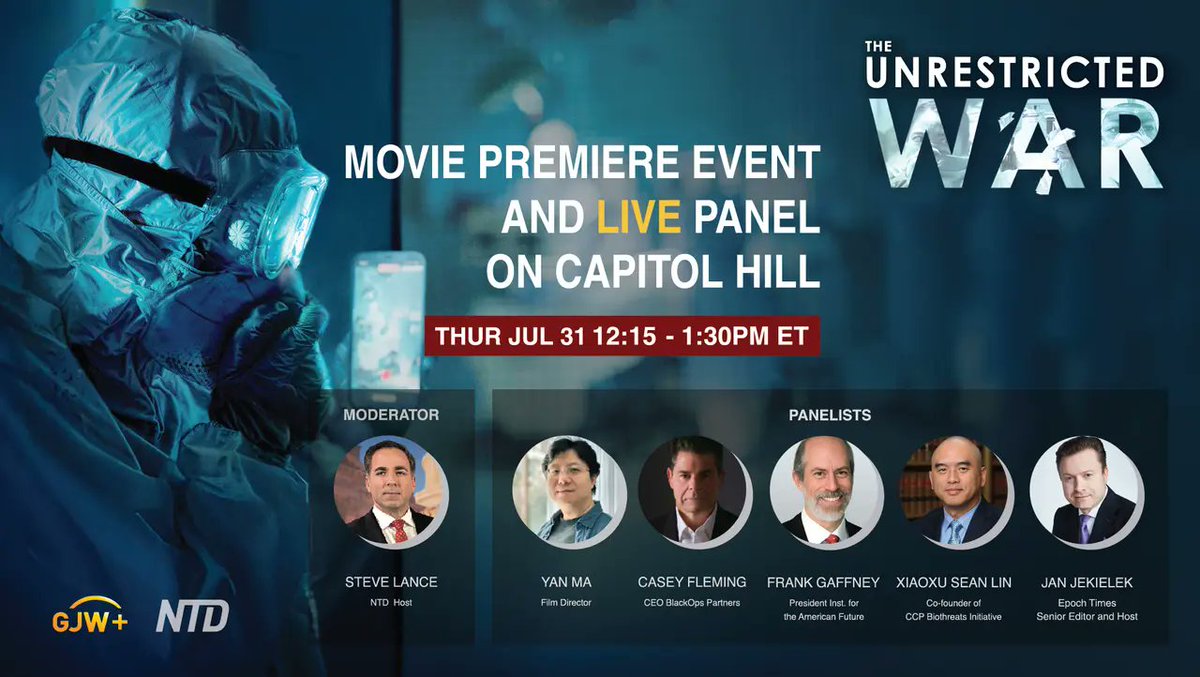 "Unrestricted War", movie based on true events during the early COVID-19 outbreak. The movie exposes how the Chinese  Communist regime concealed critical information and silenced  whistle-blowers, triggering a global crisis. durl.ca/upgr5 Premiere event on Capitol Hill,