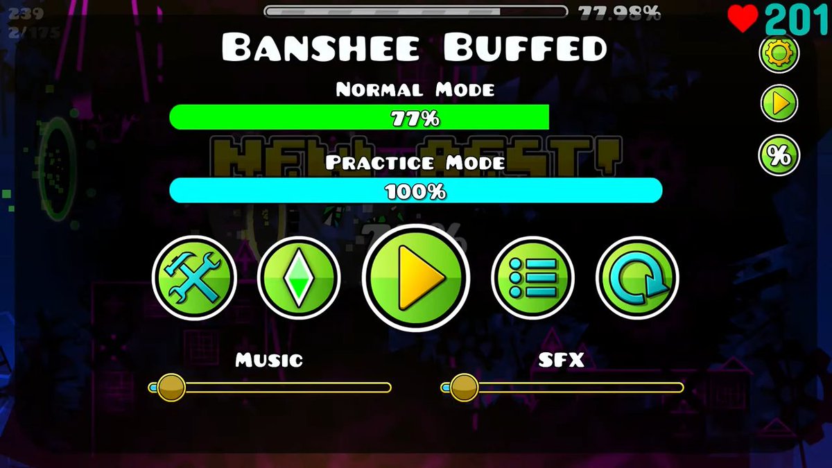 77% on banshee today, my best on stream before this was 46% 🔥

this was a huge fluke and im not gonna get back here for a WHILE but it feels great to get another super far attempt, just a matter of time before one of these goes to the end!!

also i hit a new peak heartrate 😭