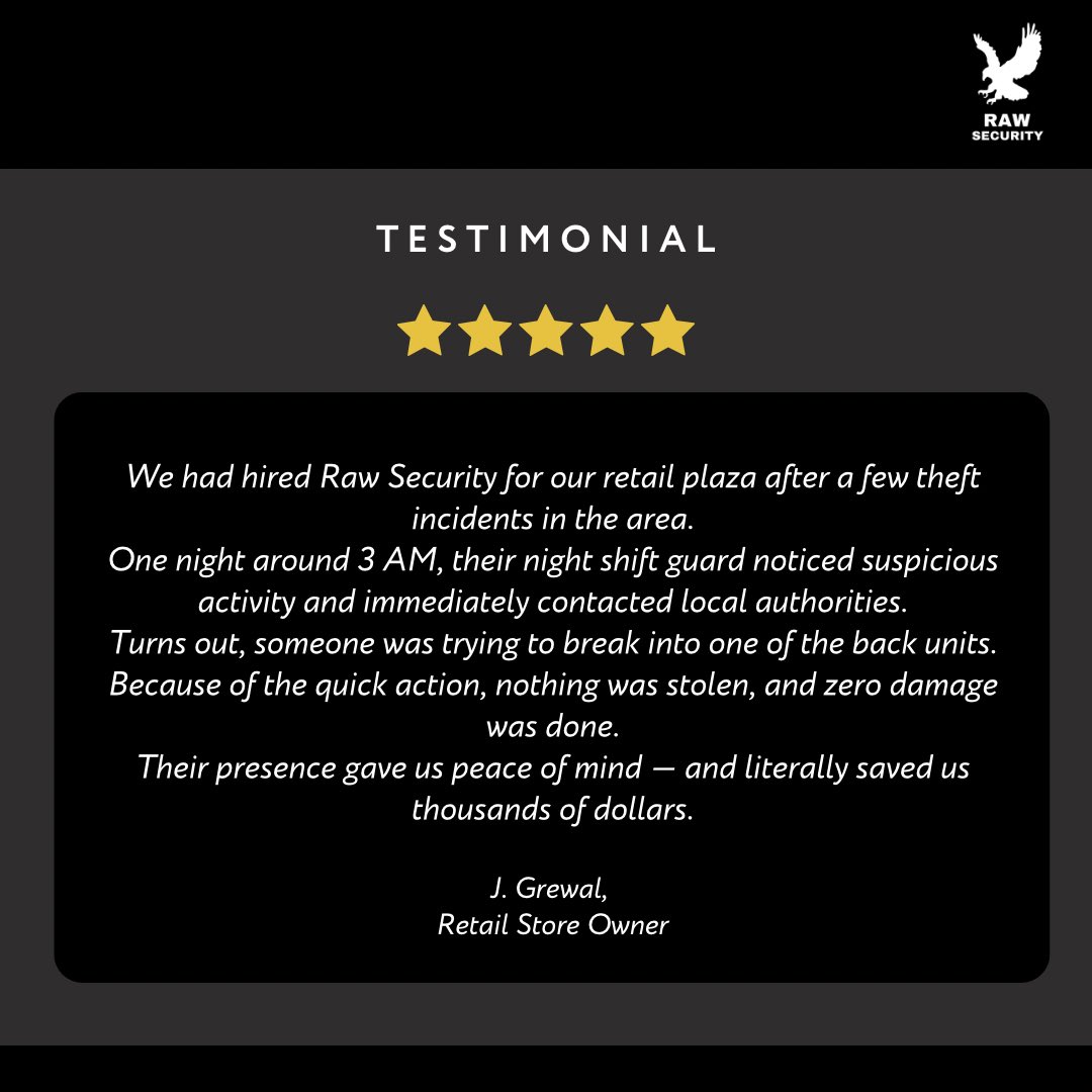 irawsecurity's tweet image. Real protection. Real results.

At Raw Security, we deploy trained pros who protect your property like it’s their own.
Trusted for:

• Retail &amp;amp; Plaza Security
• Construction Sites
• Mobile Patrols
• Events

📞 902-500-4580
🌐 rawsecurity.ca

#RawSecurity