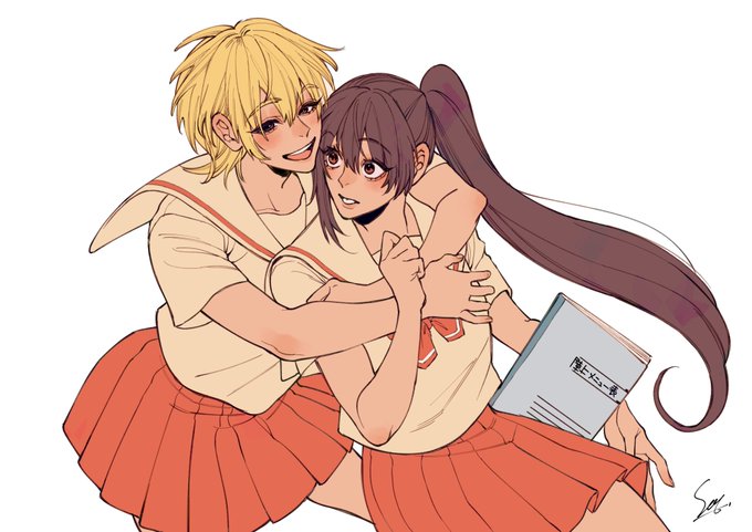 普段お世話になっている@soy_uraakaさんが連載中の『雌チ◯ポ狩リ。』のヒロイン2人のファンアート描いて下さいました😆とても可愛いですがこの先メチャクチャなことになってしまいます、すみません笑 