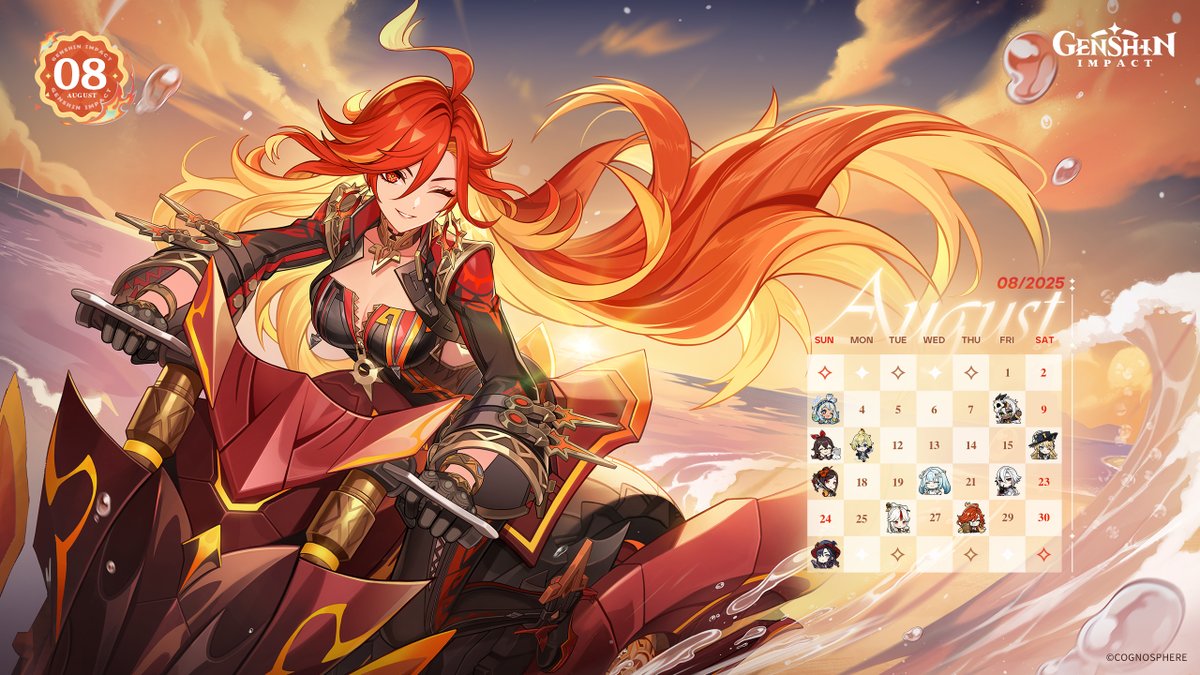 Hello, Travelers! Here's the August wallpapers (PC/Mobile/Apple Watch) for you~ Feel free to save and use them as you like~

Share this post with the hashtag #GenshinImpactCalendar and send well-wishes to the birthday characters in August for a chance to win Primogems!

Details: