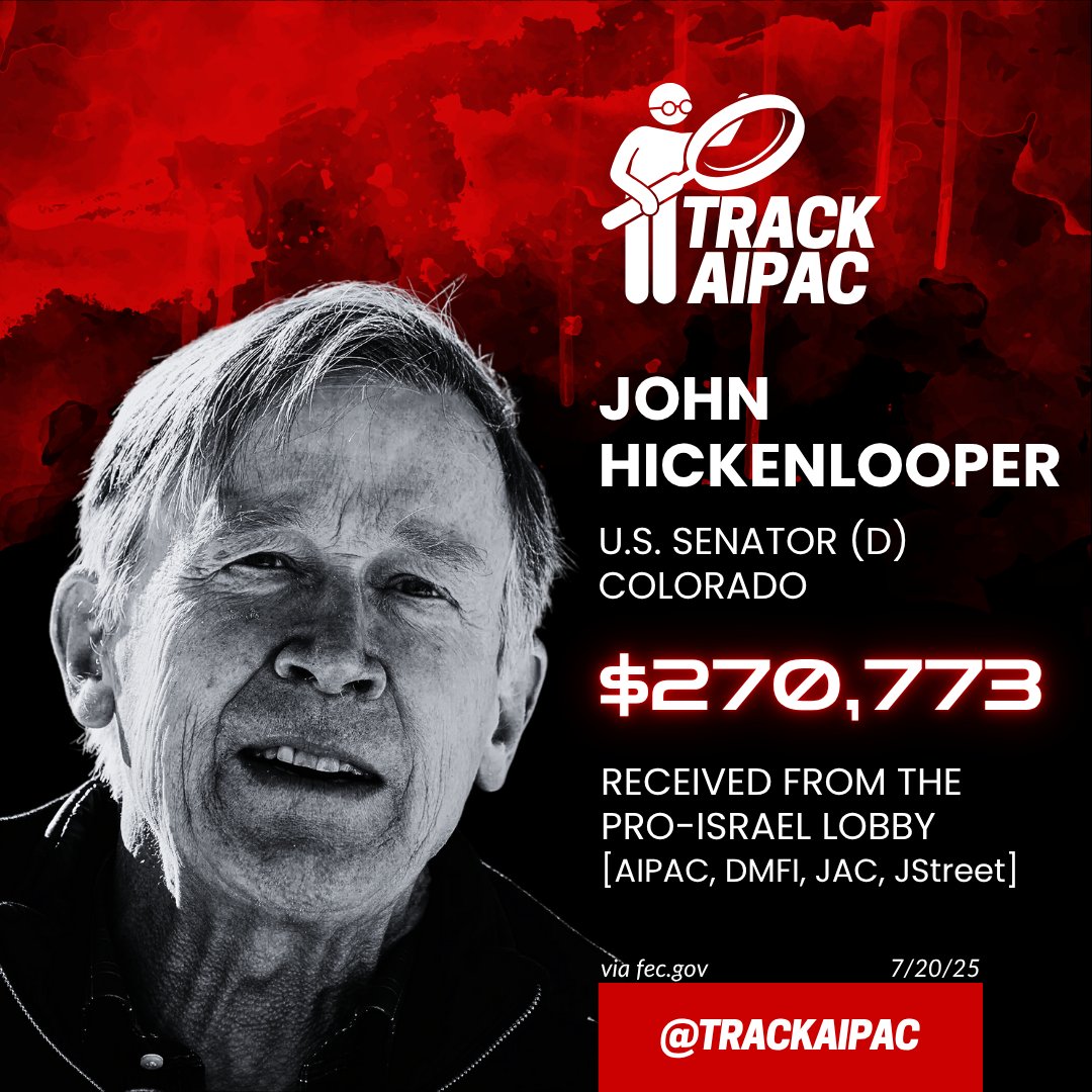 AIPAC Tracker (@trackaipac) on Twitter photo Senator <a href="/Hickenlooper/">John Hickenlooper</a> just voted to continue arming Israel.
John Hickenlooper is pro-genocide. Senator <a href="/Hickenlooper/">John Hickenlooper</a> just voted to continue arming Israel.
John Hickenlooper is pro-genocide.