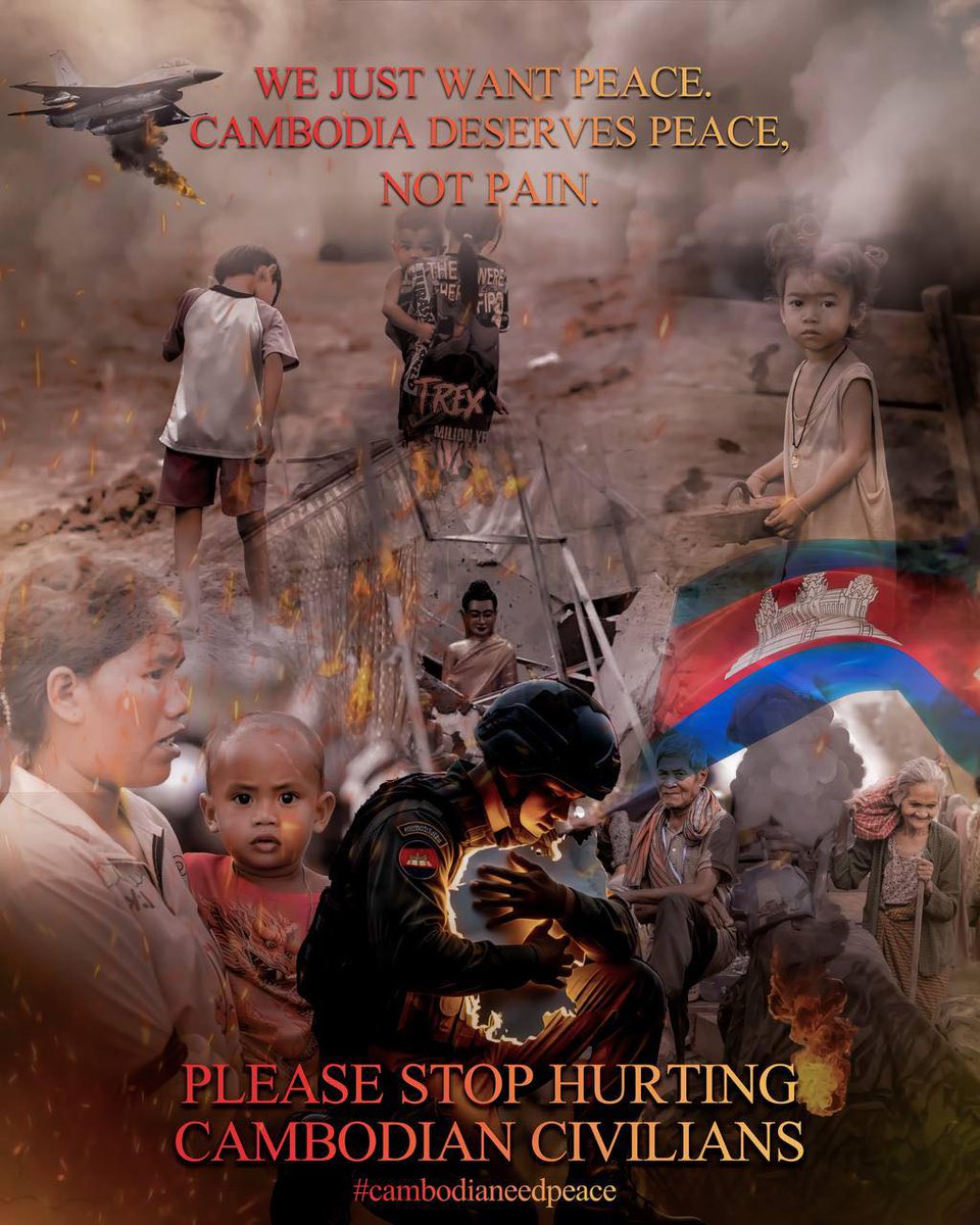 khmerloadx's tweet photo. We strongly condemn the Thai aggression, which has not only devastated our borders but has also directly attacked our people. Villages have been shelled, ancient temples bombed, and schools and pagodas destroyed.
#CambodiaNeedPeace 
#ThailandStartedTheWar https://t.co/O7OH29GBWJ
