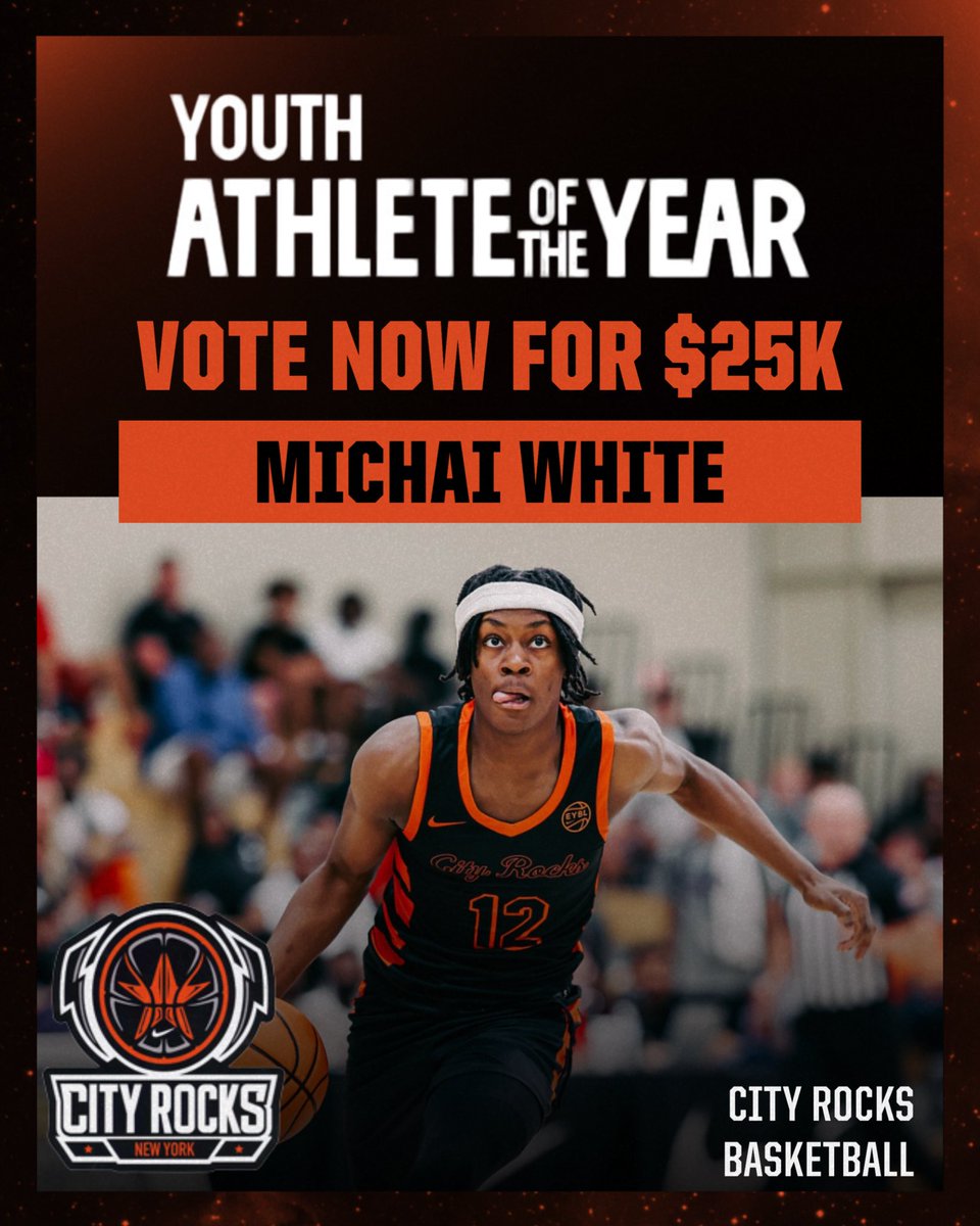 CityRocksBasketball (@thecityrocks) on Twitter photo Click the link in this tweet to vote for our own <a href="/moneymichai/">Michai White</a> as he has a chance to win 25K #CRFam 🟠
VOTE 👇
athleteoftheyear.org/2025/michai-59… Click the link in this tweet to vote for our own <a href="/moneymichai/">Michai White</a> as he has a chance to win 25K #CRFam 🟠
VOTE 👇
athleteoftheyear.org/2025/michai-59…