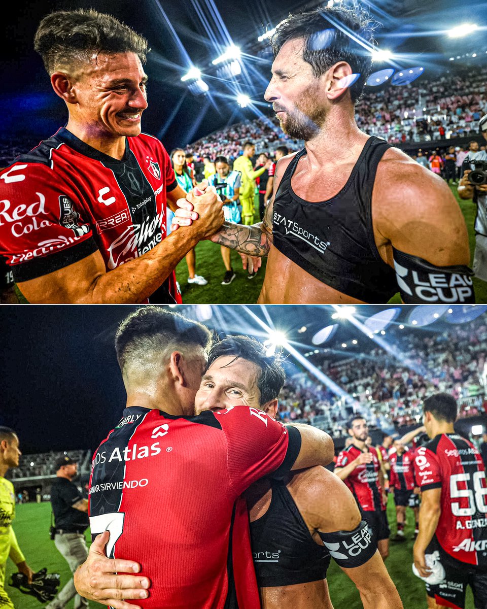El saludo y la buena onda entre Lionel Messi y Matías Cóccaro post Inter Miami vs. Atlas por la Leagues Cup 🇦🇷🤝🇺🇾