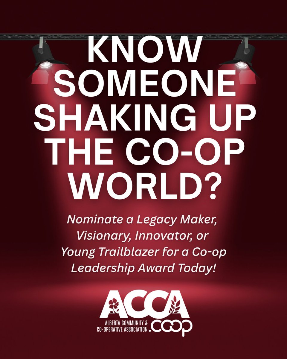 Not Your Average Awards. 

1.  Co-op Merit
2.  Visionary Leadership
3.  Innovation
4.  Inspiring Young Co-operator

Nominate co-op hero making a difference today!
acca.coop/alberta-co-ope…