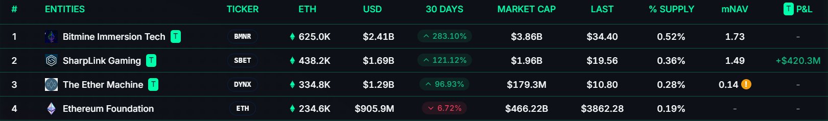 Top Ethereum holders