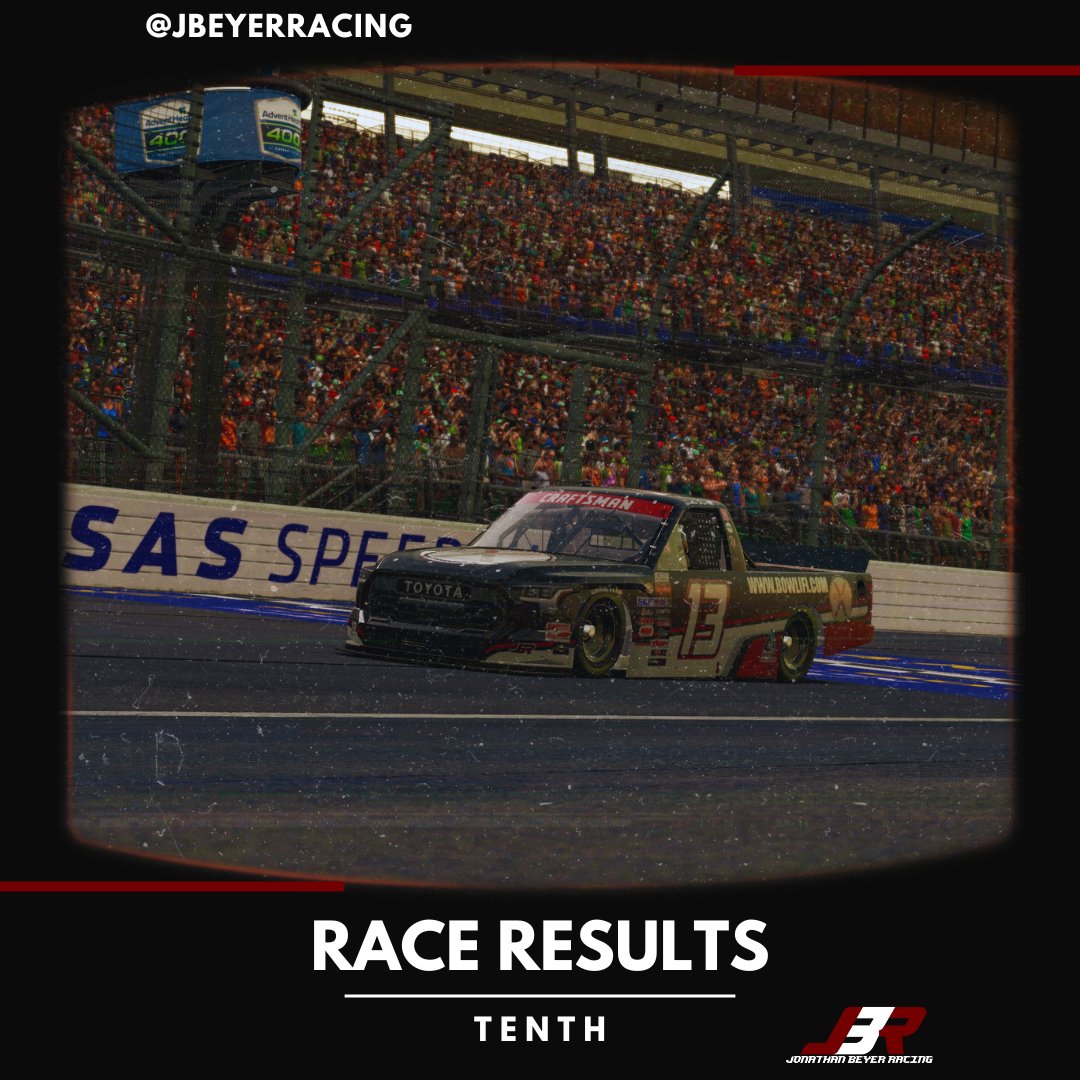 Back in the top-10 column, after a grind of a race at Kansas. We had an issue in qualifying that had us starting in the back again this week. Over the last 130 laps of the race, we ran hard and brought home a 10th place finish.

Bristol next week.... on the DIRT! 😬