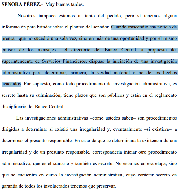🧵El pasado 12/6 la Dra. Viviana Pérez Benech (Gerenta de Asesoría Jurídica del BCU), en el marco de su comparecencia ante la Comisión de Ganadería, Agricultura y Pesca del Senado por el tema de los "fondos" ganaderos, mencionó esta investigación interna que el ente regulador