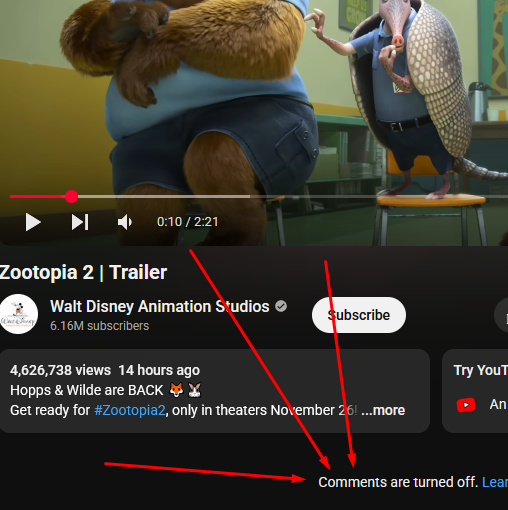 Ha ha
comments are turned off

I down-voted without even watching it, purely on principle -- Disney doing another sequel