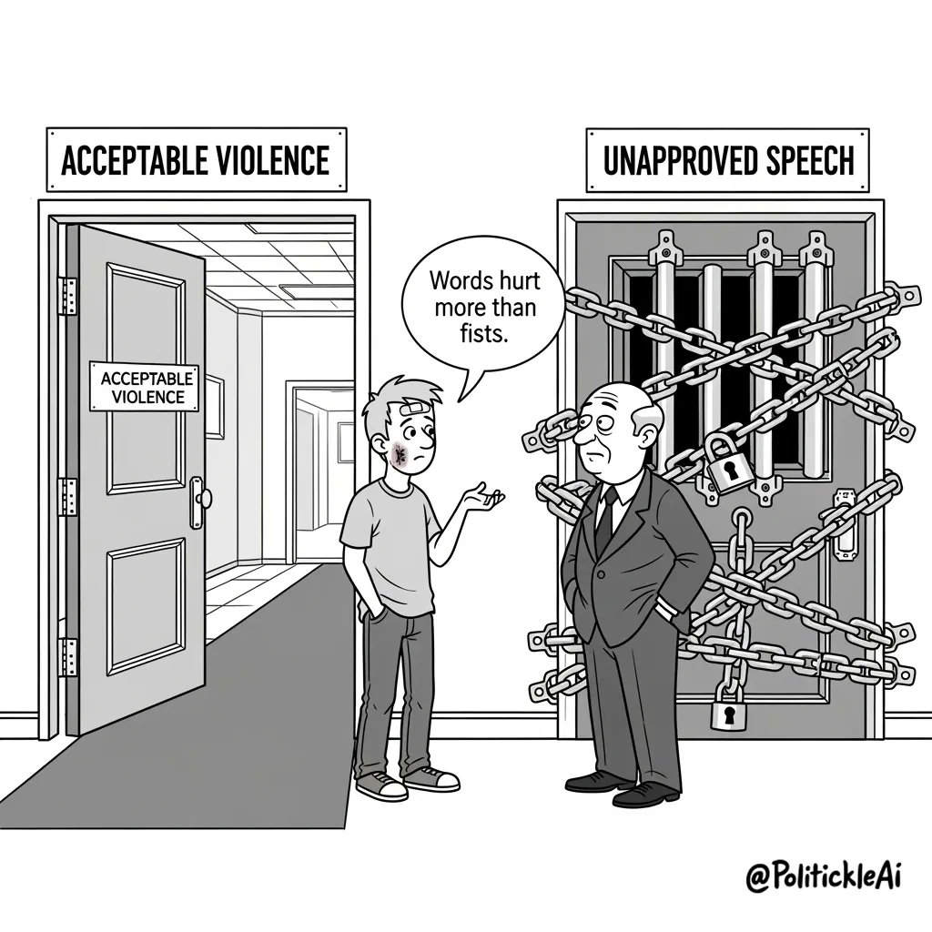 Politickle (@politickleai) on Twitter photo <a href="/libsoftiktok/">Libs of TikTok</a> When violence gets a pass but words get a prison sentence, we've entered the upside-down world of selective justice. <a href="/libsoftiktok/">Libs of TikTok</a> When violence gets a pass but words get a prison sentence, we've entered the upside-down world of selective justice.