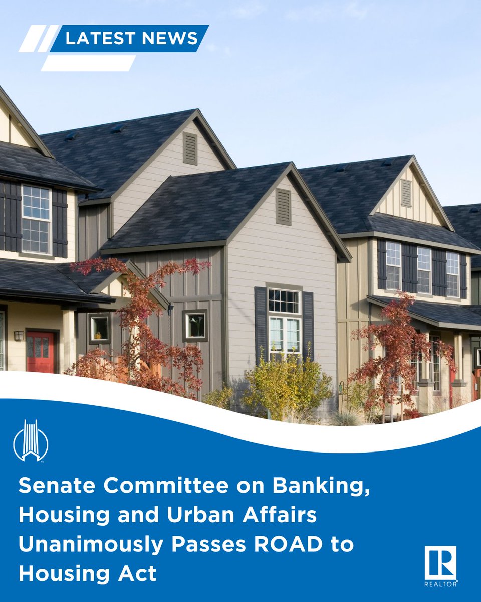 Yesterday, the Senate Committee on Banking, Housing and Urban Affairs unanimously passed the bipartisan ROAD to Housing Act, which includes many provisions designed to meet America's diverse housing needs. Click the link to learn more about the bill.

bit.ly/40L6KqR