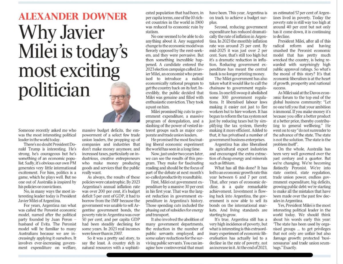 El ex Ministro de Asuntos Exteriores de Australia Alexander Downer escribió en The Autralian:

Por qué Javier Milei es el político más emocionante de la actualidad.

FENÓMENO BARRIAL