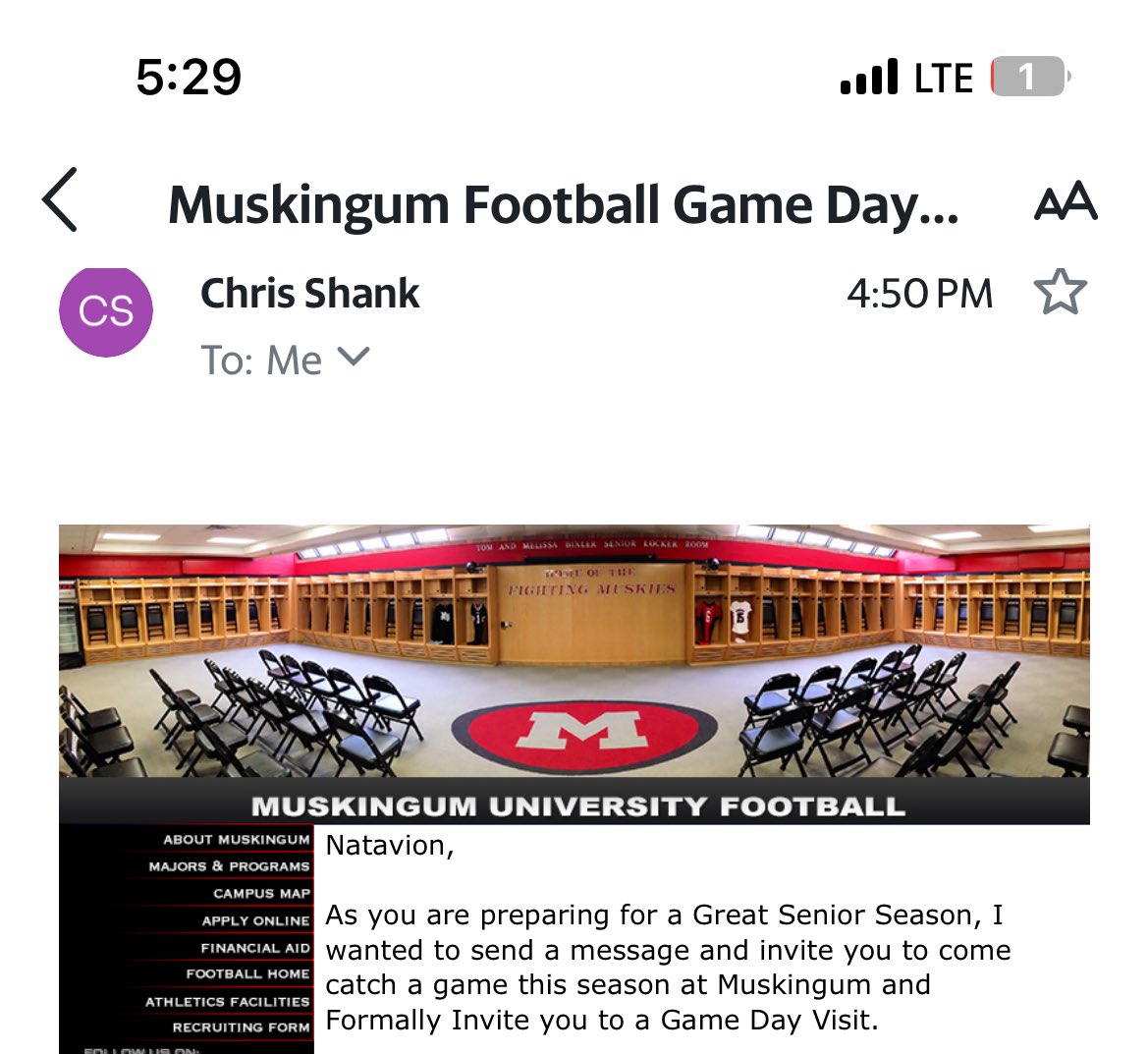 Ty <a href="/coach_shank05/">Christopher Shank</a> for the reach out! I’m excited my 1st official game day visit💪🏾💪🏾💪🏾 I can’t wait to visit@MuskingumUniversity