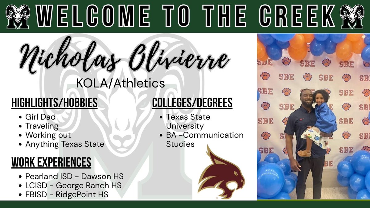 Welcome to The Mayde Creek High School Coach Olivierre! #RPND <a href="/MCHS_Rams/">RamNation</a>