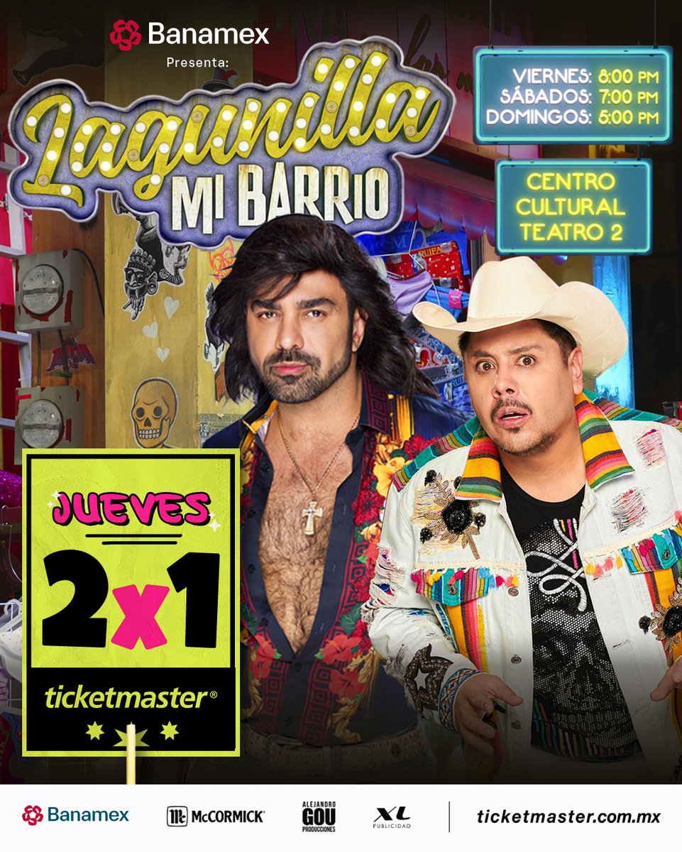 ¡ES HOY ES HOY!  JUEVES DE 2X1🔥🎟️ EN <a href="/Ticketmaster_Me/">Ticketmaster México</a>  

Porque en el barrio nos gusta cuidar de tu bolsillo, aprovecha y trae a toda la familia a disfrutar de #lagunillamibarrio  o qué ¿se te espesa tu malteada? 🧐
Córrele que la lagunilla te espera #jueves2x1 ‼️¡

#promocion