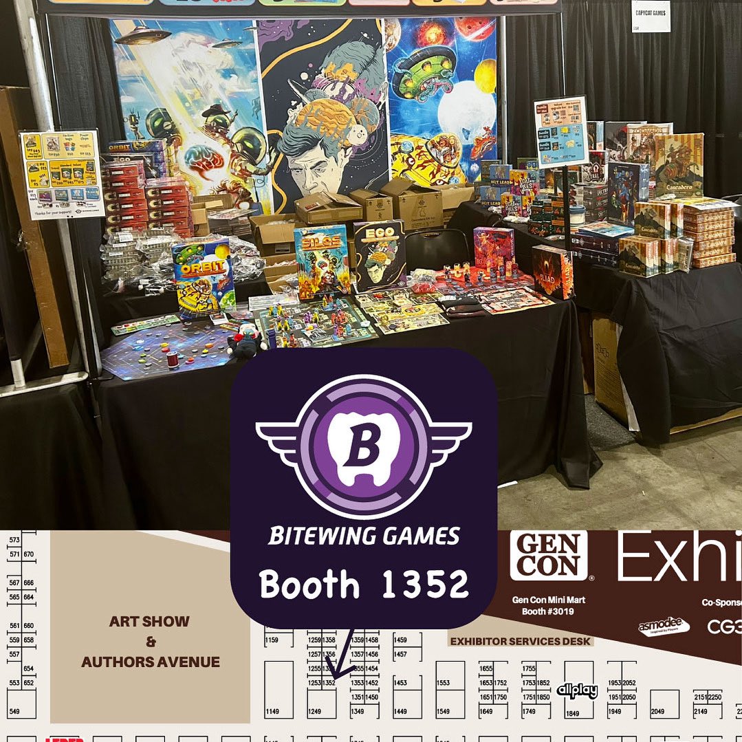 Bitewing Games (@bitewinggames) on Twitter photo Ready to rumble at Gen Con! 
We have 18 games available for sale in our tiny 10x10 booth including SILOS, EGO, ORBIT, and the last US copies of Iliad and Ichor (until October).
Come visit us at Booth 1352 (in the back middle of the exhibitor hall) π₯³ Ready to rumble at Gen Con! 
We have 18 games available for sale in our tiny 10x10 booth including SILOS, EGO, ORBIT, and the last US copies of Iliad and Ichor (until October).
Come visit us at Booth 1352 (in the back middle of the exhibitor hall) π₯³