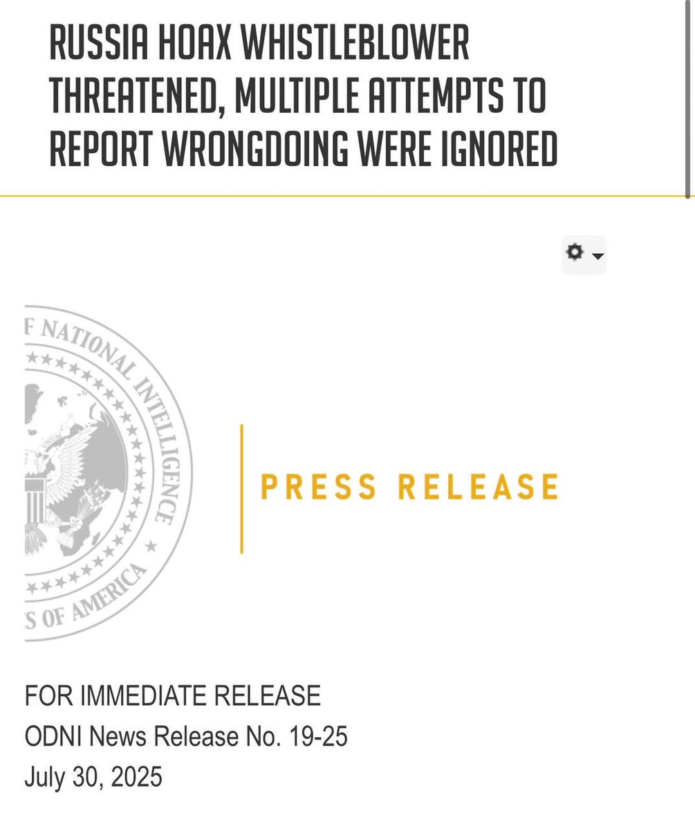 Jon Herold (@patel_patriot) on Twitter photo New Declassified documents from DNI <a href="/DNIGabbard/">DNI Tulsi Gabbard</a>
The release details how a Russia Hoax whistleblower was threatened and his multiple attempts to report wrongdoing we're ignored.
"On Wednesday, Director of National Intelligence (DNI) Tulsi Gabbard released new documents which New Declassified documents from DNI <a href="/DNIGabbard/">DNI Tulsi Gabbard</a>
The release details how a Russia Hoax whistleblower was threatened and his multiple attempts to report wrongdoing we're ignored.
"On Wednesday, Director of National Intelligence (DNI) Tulsi Gabbard released new documents which