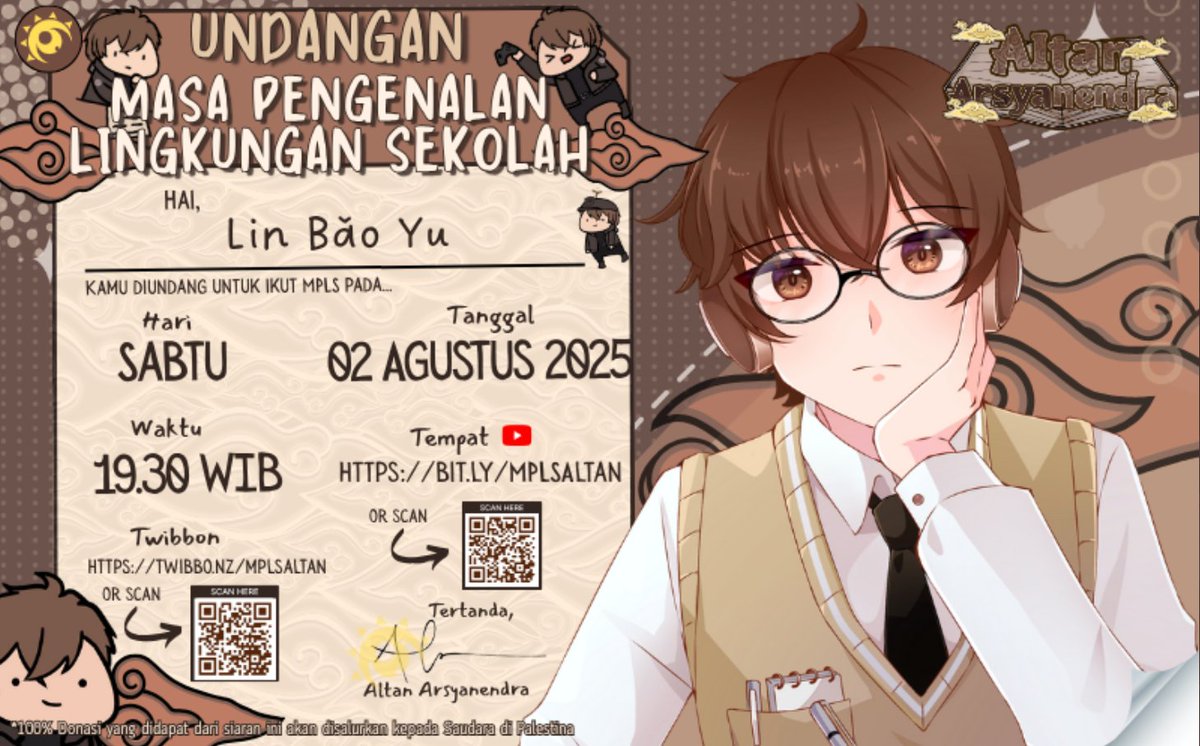 Bao di ajak untuk datang di acara debut <a href="/AltanArsya/">Altan Arsyanendra ✒️</a> yang bertema “MPLS”, 
Sabtu, 02 Agustus 2025 19.30 WIB
waiting room: bit.ly/MPLSAltan

ada juga kontes buat yang pasang twibbon-nya, Yuk ikutan, siapa tahu jadi salah satu yang terpilih! 
twibbonize.com/mplsaltan