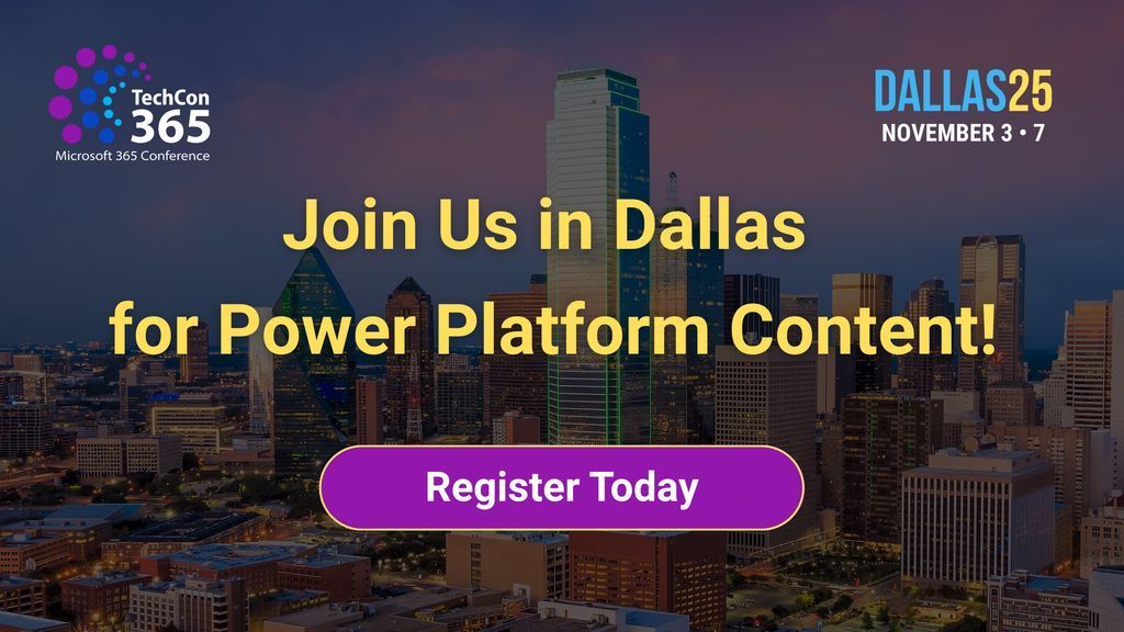 TechCon 365, PWRCON & DATACON (@techcon365) on Twitter photo Join us at <a href="/TechCon365/">TechCon 365, PWRCON & DATACON</a> Dallas this November for hands-on Power Platform content. Whether you're new to the platform or ready to dive deeper—there’s something for everyone.👇
🟣 Power Apps Track
techcon.ai/DY4GRu
🔶 Power Automate Track
techcon.ai/powerauto
🔷 Power Join us at <a href="/TechCon365/">TechCon 365, PWRCON & DATACON</a> Dallas this November for hands-on Power Platform content. Whether you're new to the platform or ready to dive deeper—there’s something for everyone.👇
🟣 Power Apps Track
techcon.ai/DY4GRu
🔶 Power Automate Track
techcon.ai/powerauto
🔷 Power