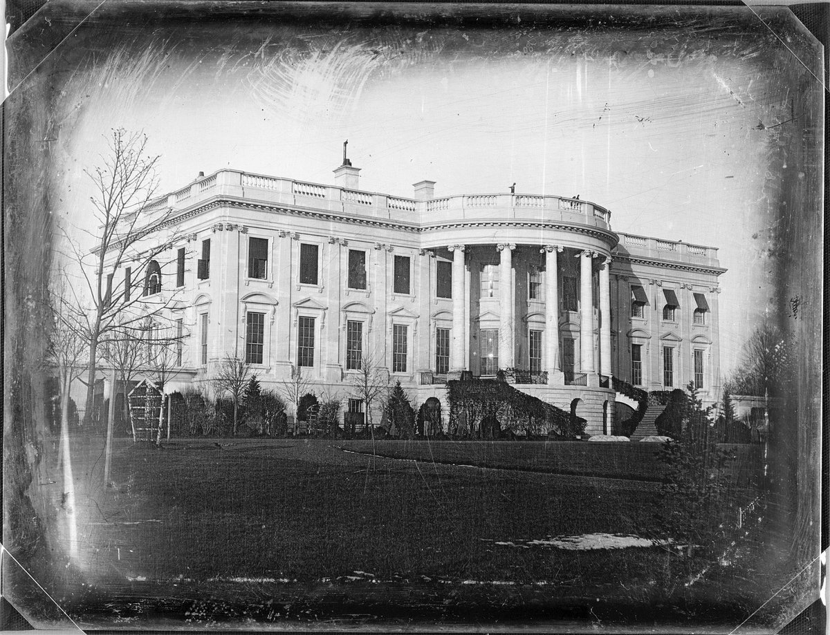 The first photograph of the White House, taken in 1846 by John Plumbe Jr.. When captured, James Polk was president and the United States was entering the Mexican-American War.