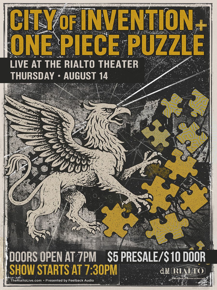 oppmusic's tweet photo. SHOW ANNOUNCEMENT: Thursday, August 14th we will performing with our friends @city_of_invention at the amazing @therialtotheatre. It is going to be an epic night of music! A special thanks to the creator of this amazing flyer, David Morris! 🤘
Tix link:
https://t.co/2j04uxQ2Ks https://t.co/RqeNBsmOkt