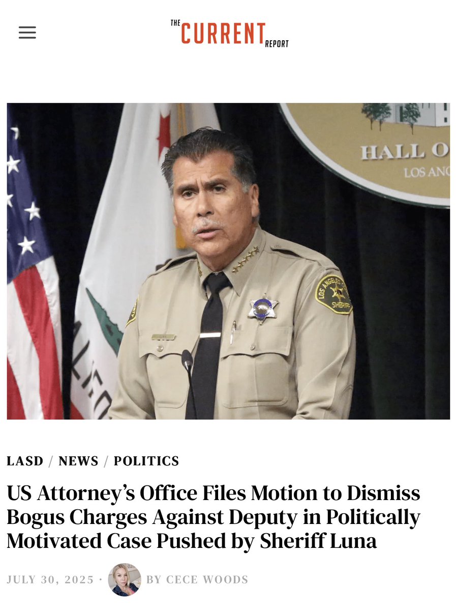 U.S. Attorney’s Office Files Motion to Dismiss Bogus Charges Against Deputy in Politically Motivated Case Pushed by Sheriff Luna

On July 29, 2025, the US Attorneys Office submitted a motion to dismiss all charges against Deputy Trevor Kirk, whose February felony conviction for