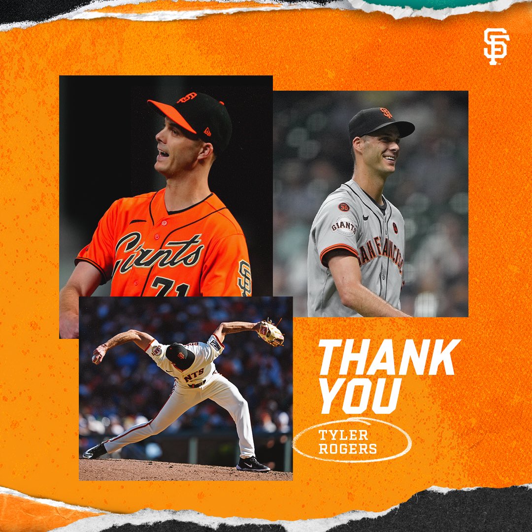 After seven seasons with the #SFGiants and 392 games pitched—10th-most in the SF era—we say thank you, Tyler 🧡 <a href="/tyrogers2020/">Tyler Rogers</a>