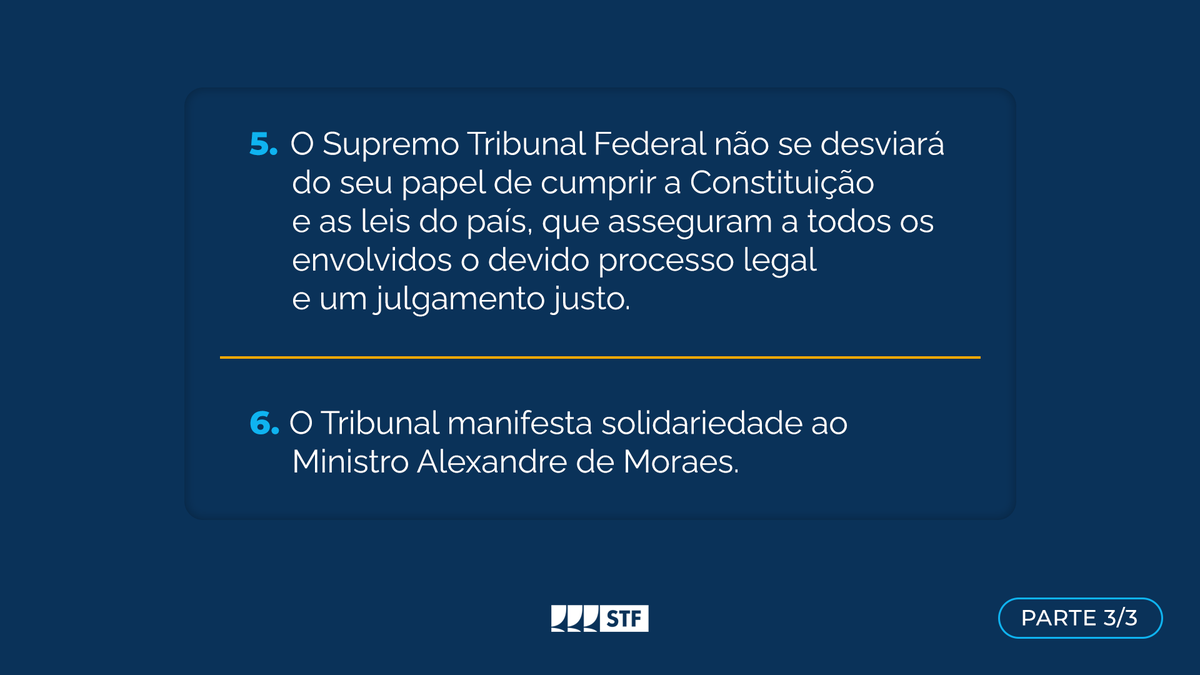 O <a href="/STF_oficial/">STF</a> se manifesta sobre as sanções dos EUA e reafirma seu compromisso com a Constituição e a democracia ⏩️

#PraTodosVerem: contém descrição da imagem