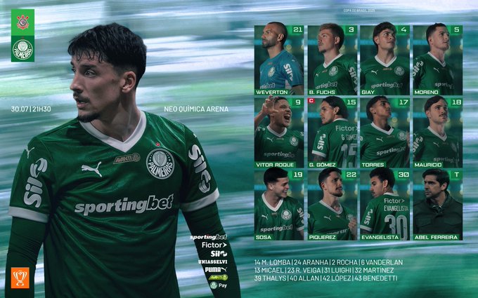  Palmeiras está escalado para o duelo contra o Corinthians