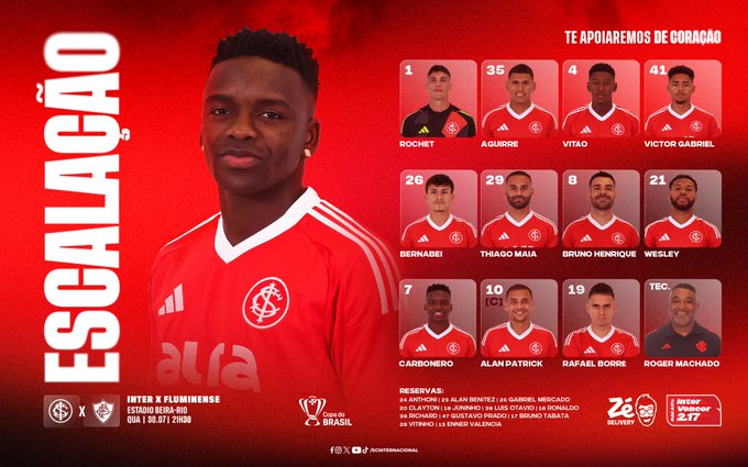 Internacional está escalado para enfrentar o Fluminense